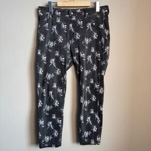 HUE Womens Pants Gray Floral Print Jeggings Size L Fairy Casual Stretch Pockets